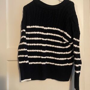 Navy and White Striped Women's Sweater